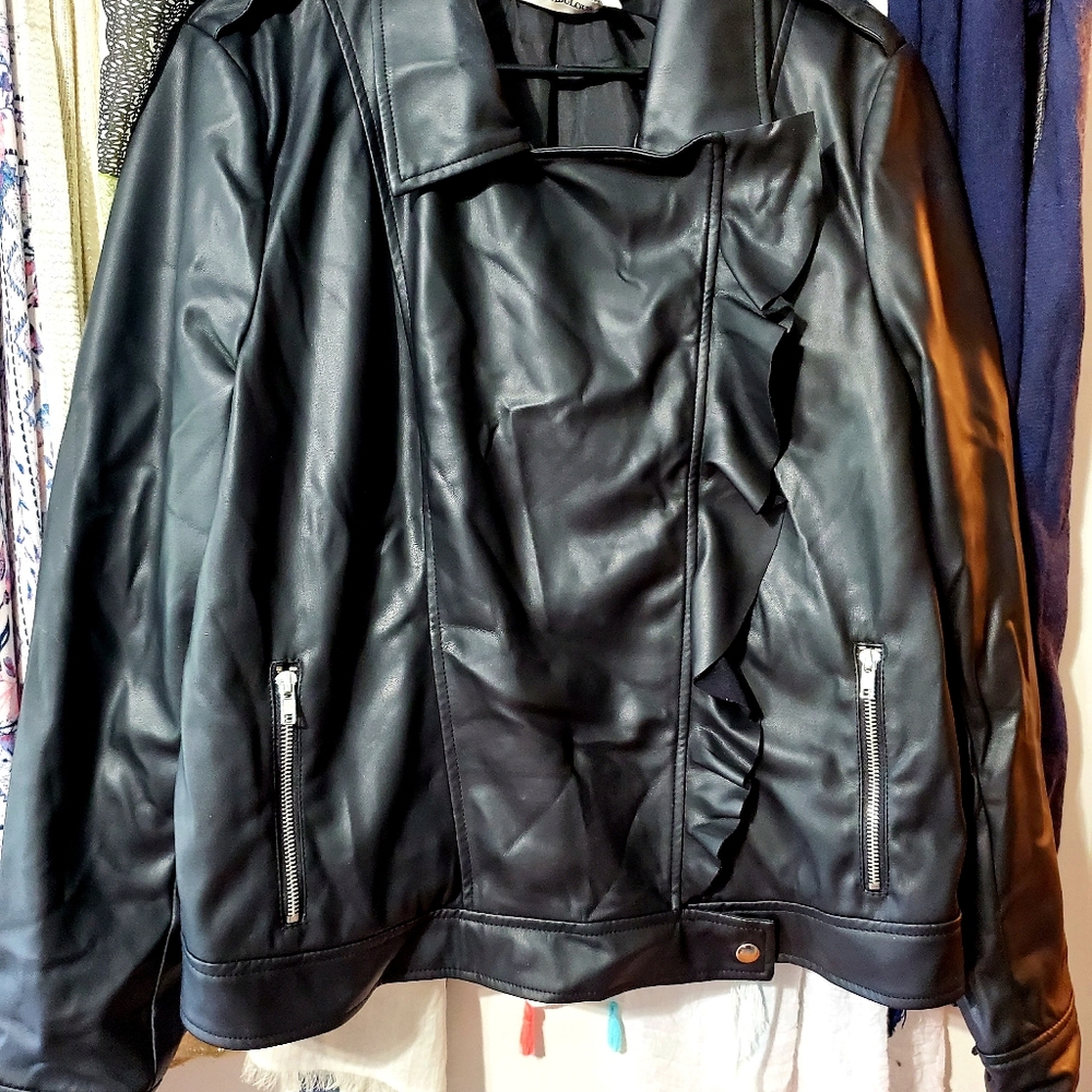 Black Ruffled Women's Vegan  Jacket